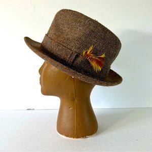 Vintage Biltmore Made in Canada Tweed Fedora with Feather Size 6 7/8 Classic